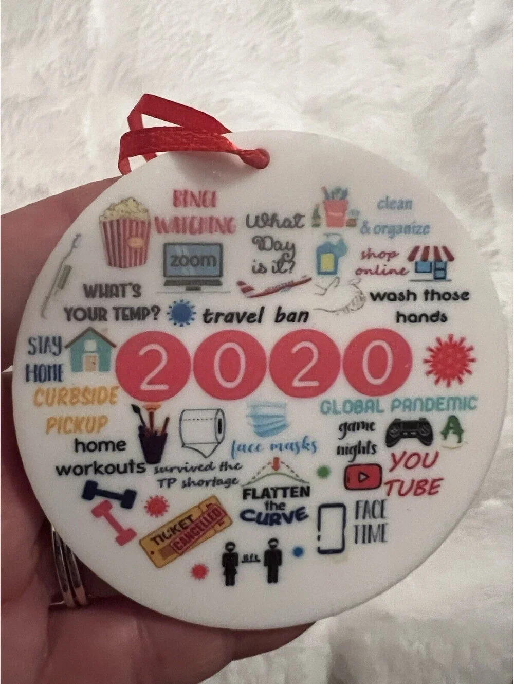 NEW 2020 COVID 19 Pandemic Round Christmas Ornament Multicolor COVID 19 sayings